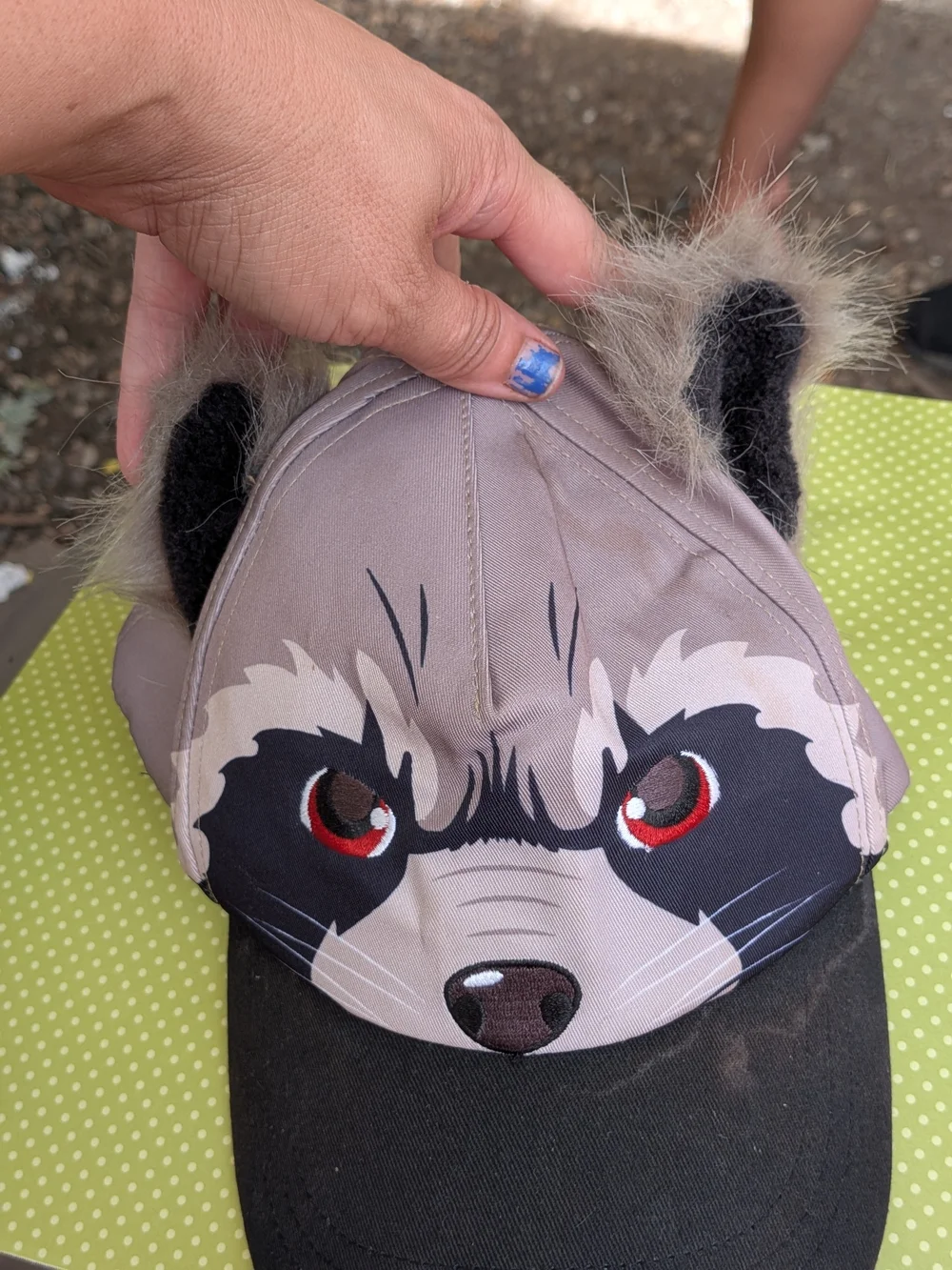 Disney Kids Raccoon Cap in Tan and Black with Faux Fur Ears